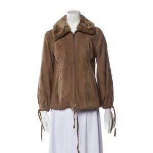 Vintage Loewe 1980s leather bomber with fur collar
